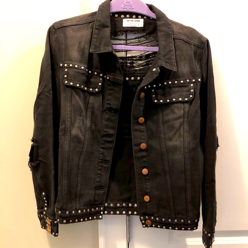 One Teaspoon black denim stud jacket size med